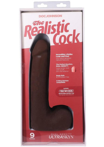 The Realistic Cock with Balls Ultraskyn Removable Vac-U-Lock Suction Cup - Chocolate - 9in